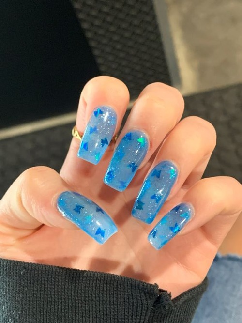 blue butterfly acrylic nails - best blue butterfly nails