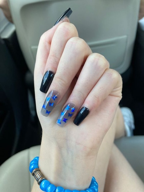 blue butterfly acrylic nails - blue acrylic nails