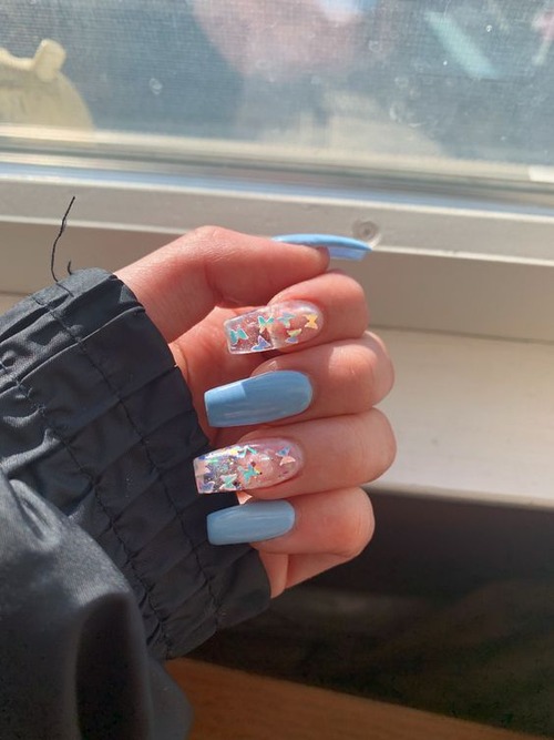 blue butterfly acrylic nails - blue butterfly nails