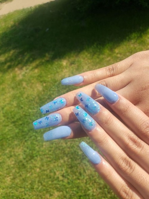 blue butterfly acrylic nails - cute butterfly acrylic nails