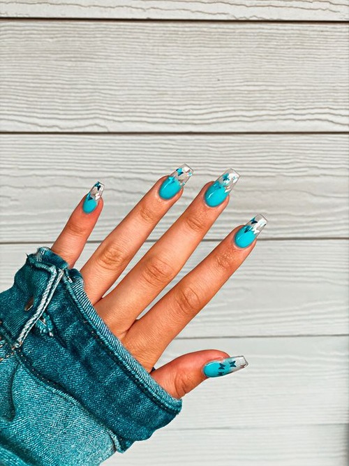 blue butterfly acrylic nails - light blue butterfly acrylic nails