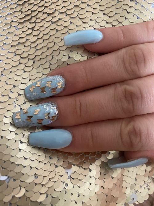 blue butterfly nails short - blue butterfly nails for 10 years old
