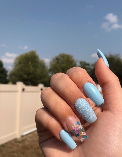 blue butterfly nails short - blue nails