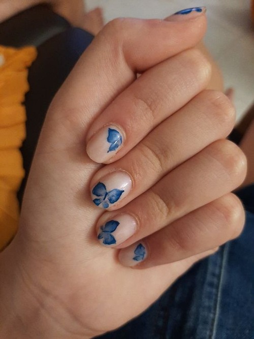 blue butterfly nails short - cute butterfly nails short