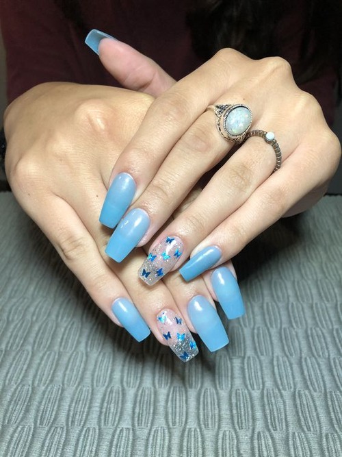 blue nails with butterflies - blue butterfly nails for 10 years old