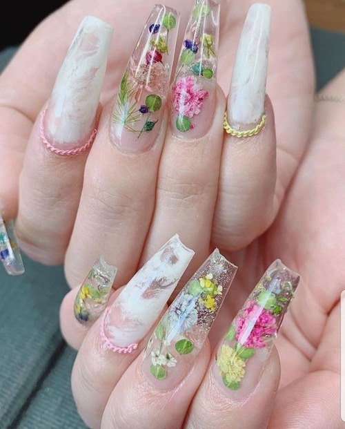 coffin 3d flower acrylic nails - 3d flower nails near me