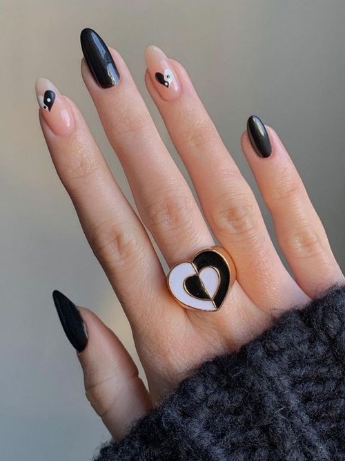 double heart nail design - french tip with heart design