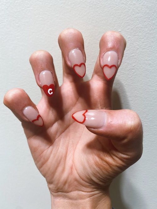 double heart nail design - gold heart nail design