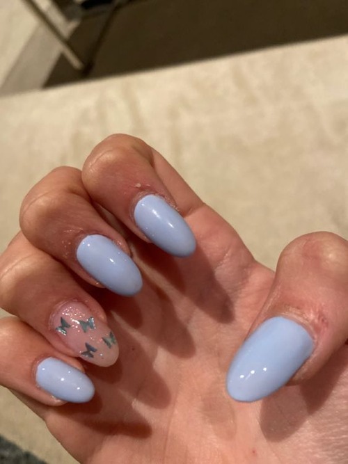 light blue butterfly nails - blue butterfly nails short coffin