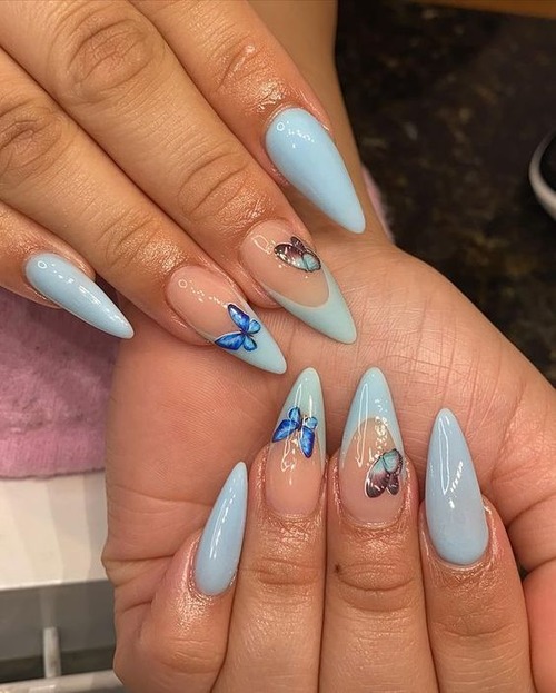 light blue butterfly nails - cute blue butterfly nails