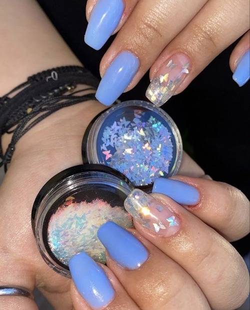 light blue butterfly nails - light blue nails
