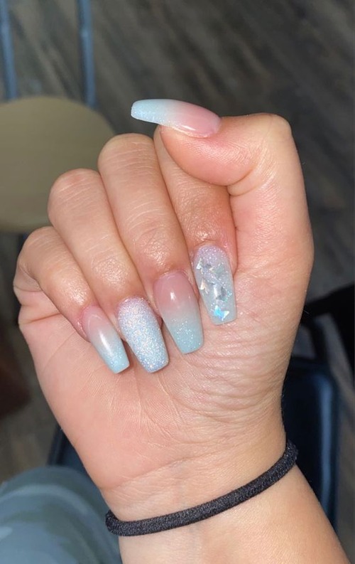 light blue butterfly nails - light blue ombre nails