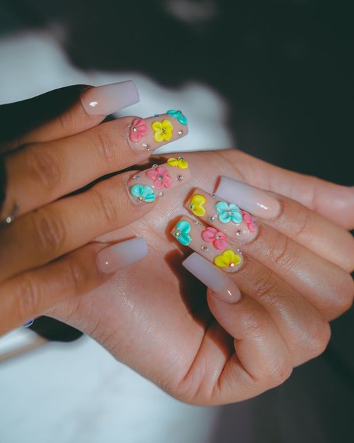 ombre nails with 3d flower - floral 3d nails