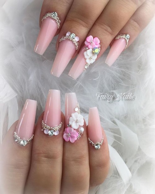 ombre nails with 3d flower - ombre 3d flower nails