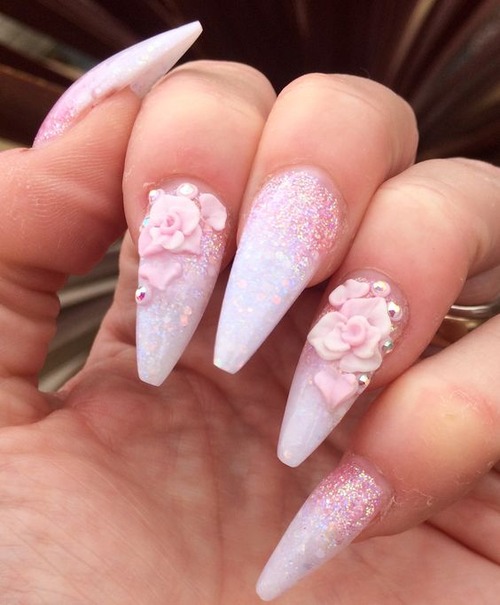 ombre nails with 3d flower - ombre nails