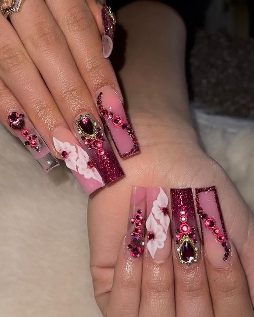 pink 3d flower nails - 3d acrylic flower nails