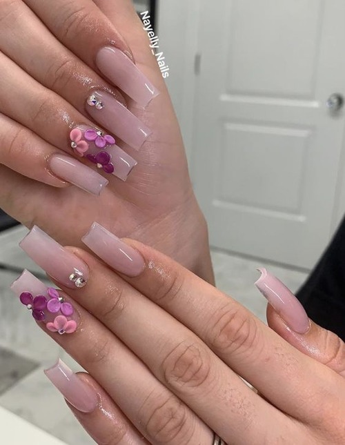 pink 3d flower nails - 3d flower nails short