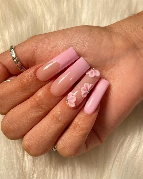 pink 3d flower nails - blue 3d flower nails