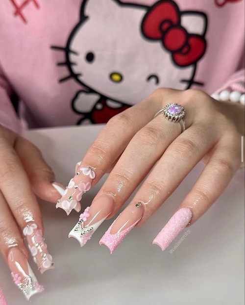 pink 3d flower nails - classic pink flower nails