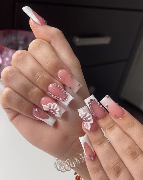 pink 3d flower nails - cute 3d flower nails