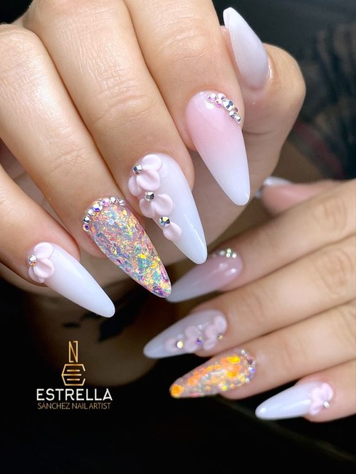 pink 3d flower nails - purple 3d flower nails