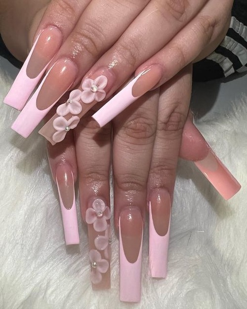 pink 3d flower nails - white 3d flower nails