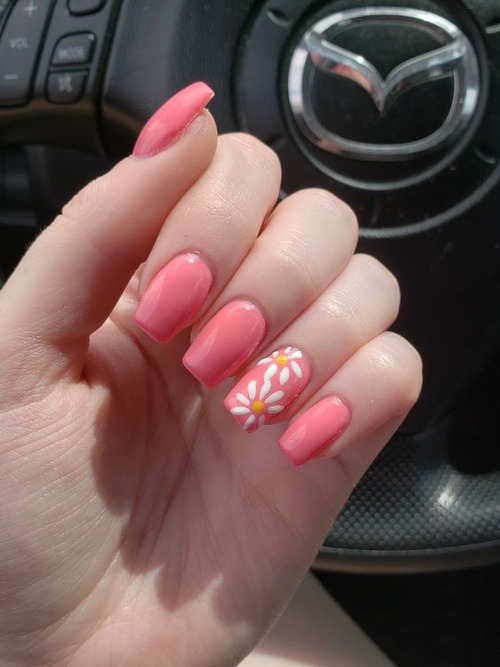 pink daisy nails - pink flower nails