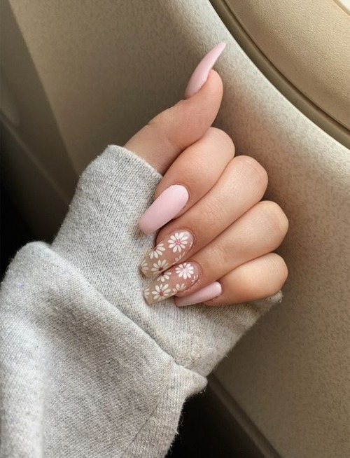 pink daisy nails - pink nails