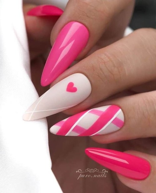 pink heart nail design - pink nail design
