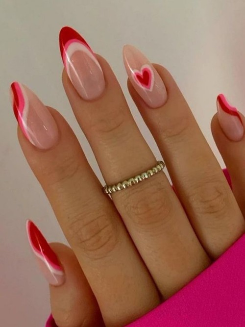 pink heart nail design - pink nails with black hearts