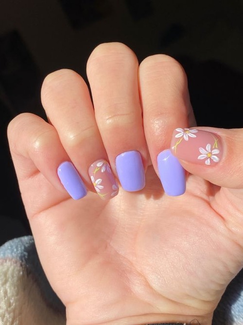 purple daisy nails - cute daisy nails