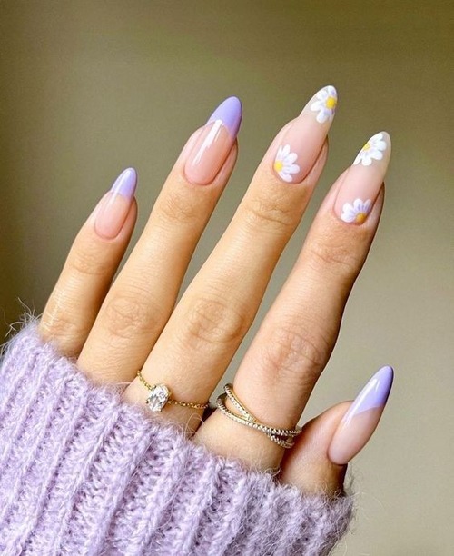 purple daisy nails - purple nails