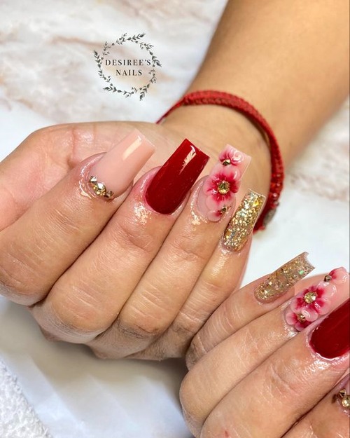 red 3d flower nails - 3d flower nail ideas