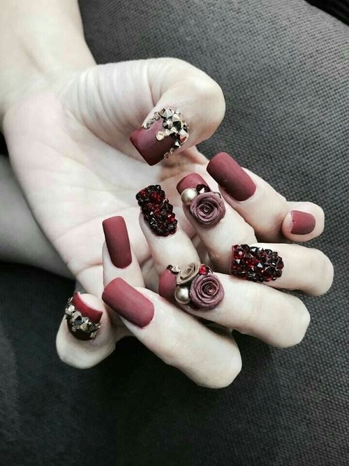 red 3d flower nails - 3d nails red