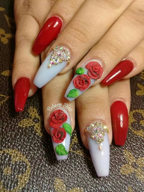 red 3d flower nails - amazing 3d flower nails