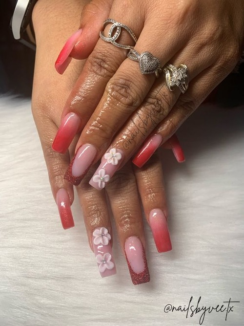 red 3d flower nails - best nails