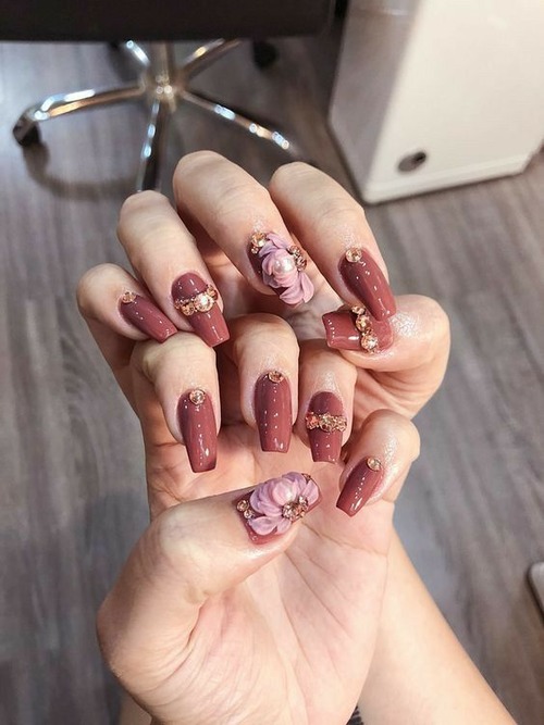 red 3d flower nails - red flower nails
