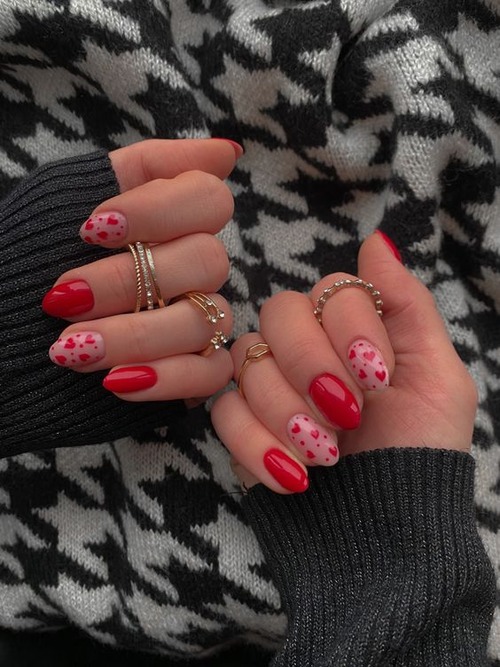 red heart nail designs - white nails with red heart design