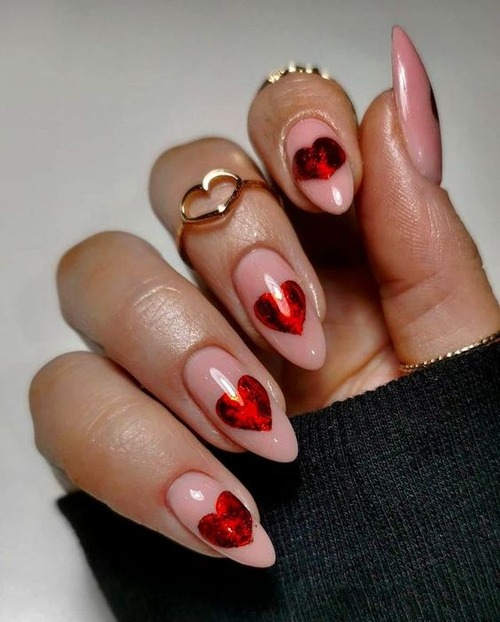 red heart nail designs - white nails with red heart short