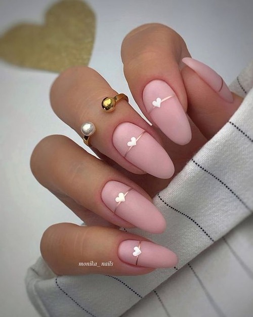 white heart nail design - cute white nail design