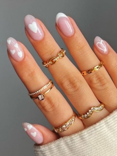 white heart nail design - white nail design