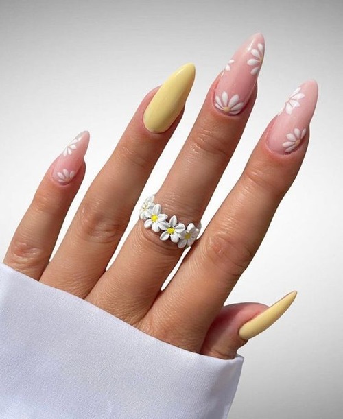 yellow daisy nails - spring nails