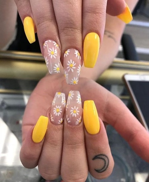 yellow daisy nails - yellow flower nails