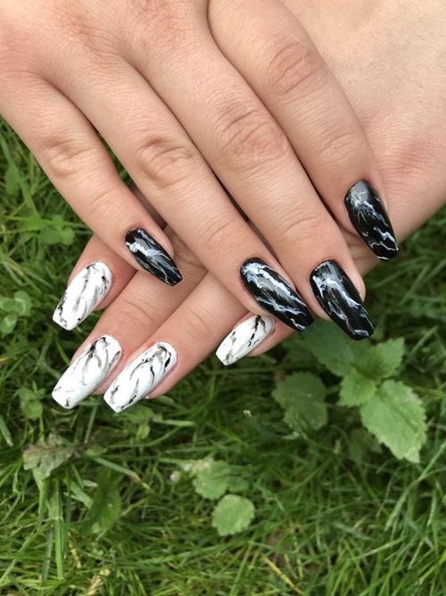 black and white marble nails - black and white marble nails designs