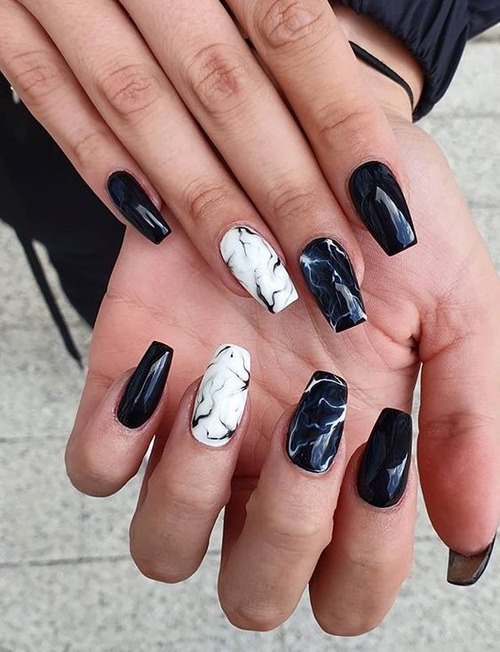 black and white marble nails - black and white marble nails short