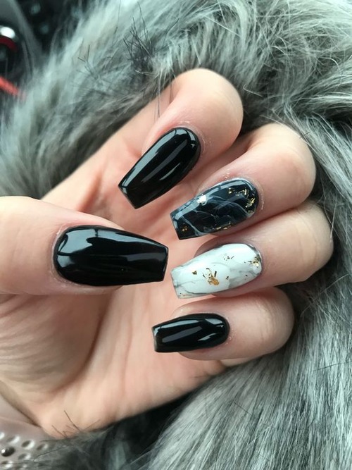 black and white marble nails - black and white marble nails simple