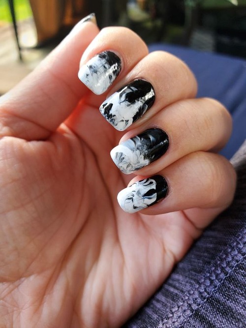 black and white marble nails - black and white marble nails with glitter
