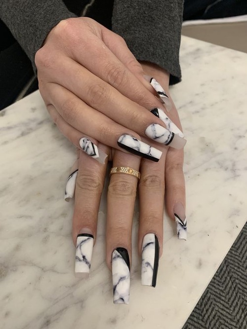 black and white marble nails - classic black and white marble nails