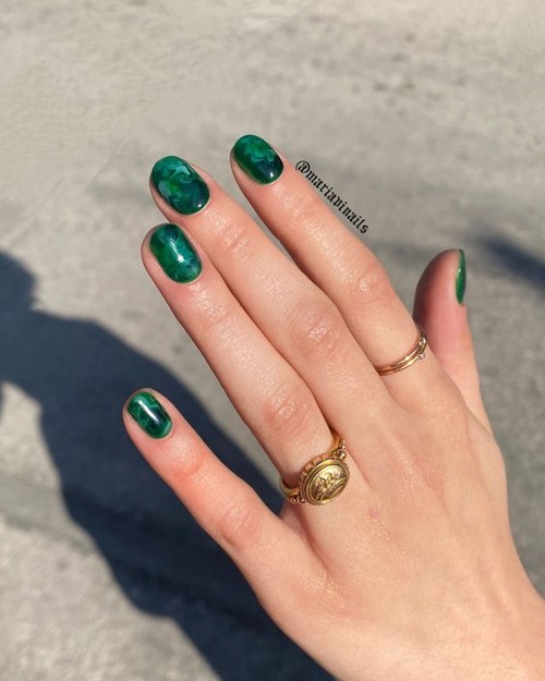 green marble nails - green marble french tip nails