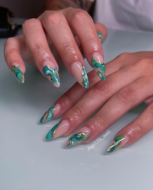 green marble nails - green marble nails simple